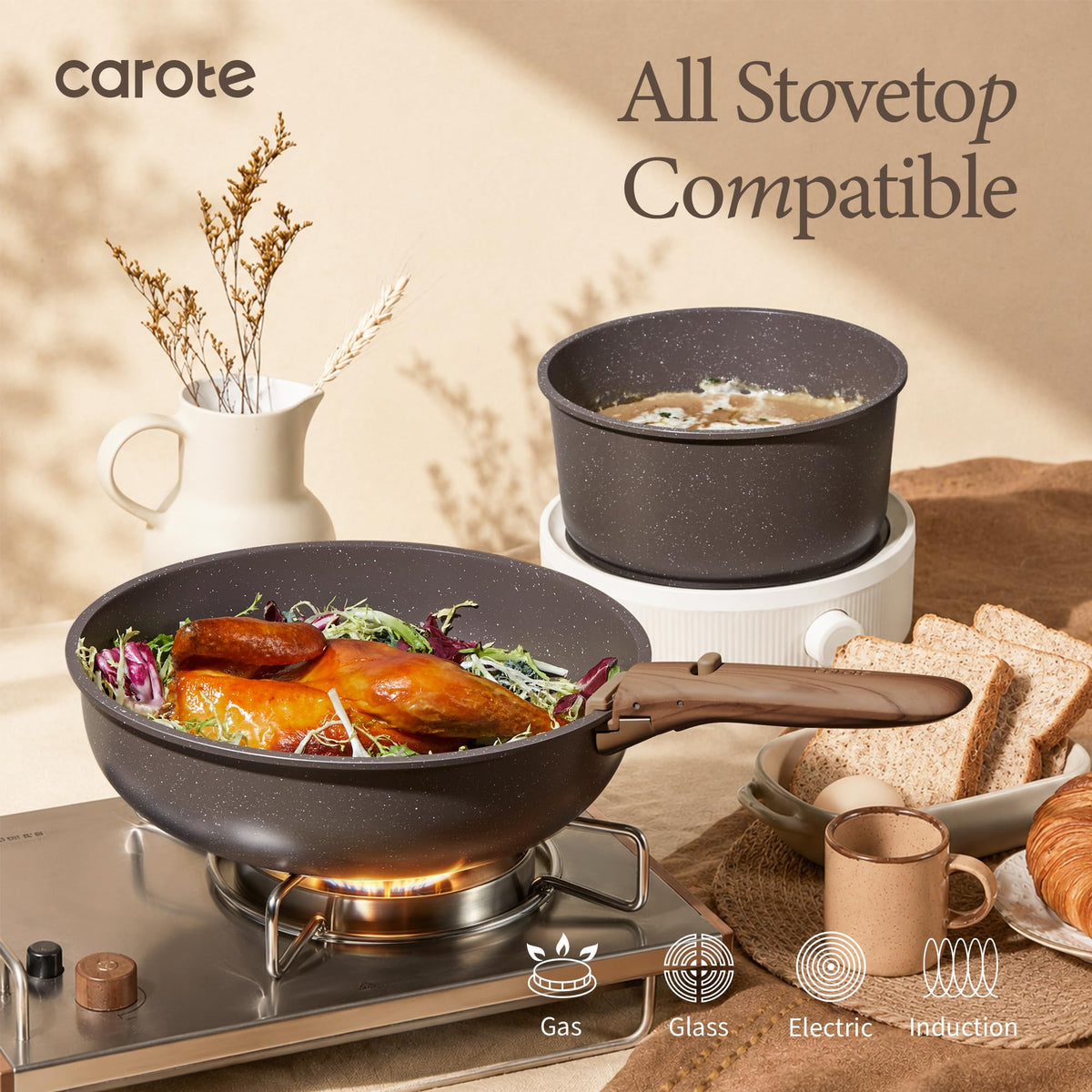 CAROTE 27pcs Pots and Pans Set Non Stick, Detachable Handle Cookware Set