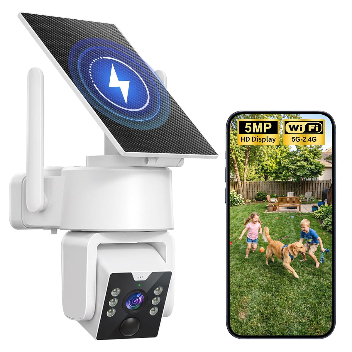 No Monthly Fee Solar Security Cameras Wireless Outdoor, home security systems,500GB HDD nvr security camera system No Subscription, 2.4G & 5G WiFi,2-Way Audio, 4MP, Color Night Vision, 360° View