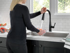 Delta Essa Matte Black Touch Kitchen Faucet with Pull Down Sprayer, Modern Single Hole Touch On Kitchen Sink Faucet, Single Handle, Matte Black 9113T-BL-DST