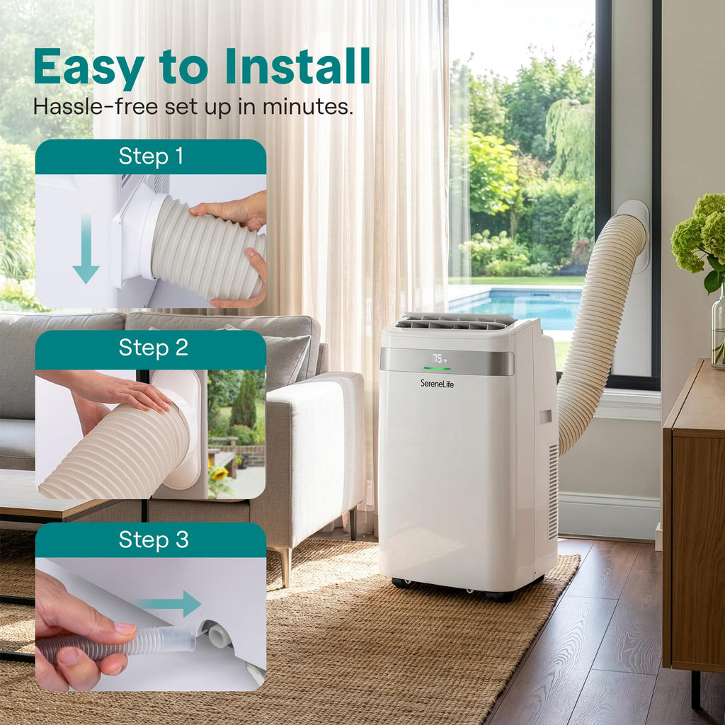 SereneLife Portable Air Conditioner and Heater, 14000 BTU Cooling & Heating with Wi-Fi Control, Dehumidifier & Fan Modes, Portable AC Unit with Window Mount Kit, Best for Rooms, White