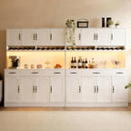 White 72" Tall Kitchen Pantry Cabinet with Charging Station 55" Wide Hutch with LED Light and Countertop