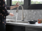 Delta Lenta Brushed Nickel Touch Kitchen Faucet with Pull Down Sprayer, Modern Single Hole Touch On Kitchen Sink Faucet, Single Handle, SpotShield Stainless 19802TZ-SP-DST