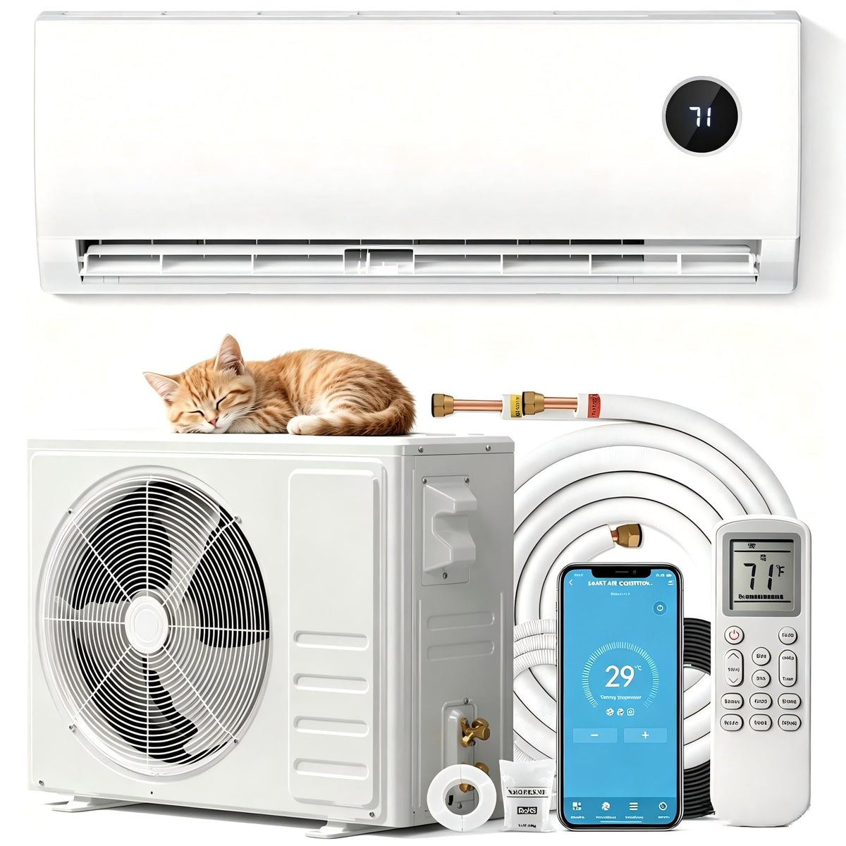 9000 BTU Mini Split AC/Heating System, Ductless Mini Split Air Conditioner Inverter with Heat Pump, Super Quiet All-In-One Kit, 24H Timer, 115V/110V, 19 SEER2 Energy Efficient for 550 Sq.Ft