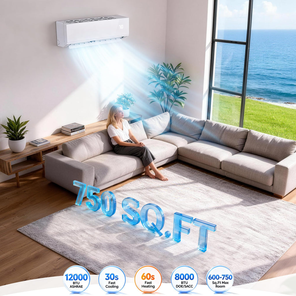 12000BTU Mini Split Air Conditioner & Heater, Wall Mounted AC Unit