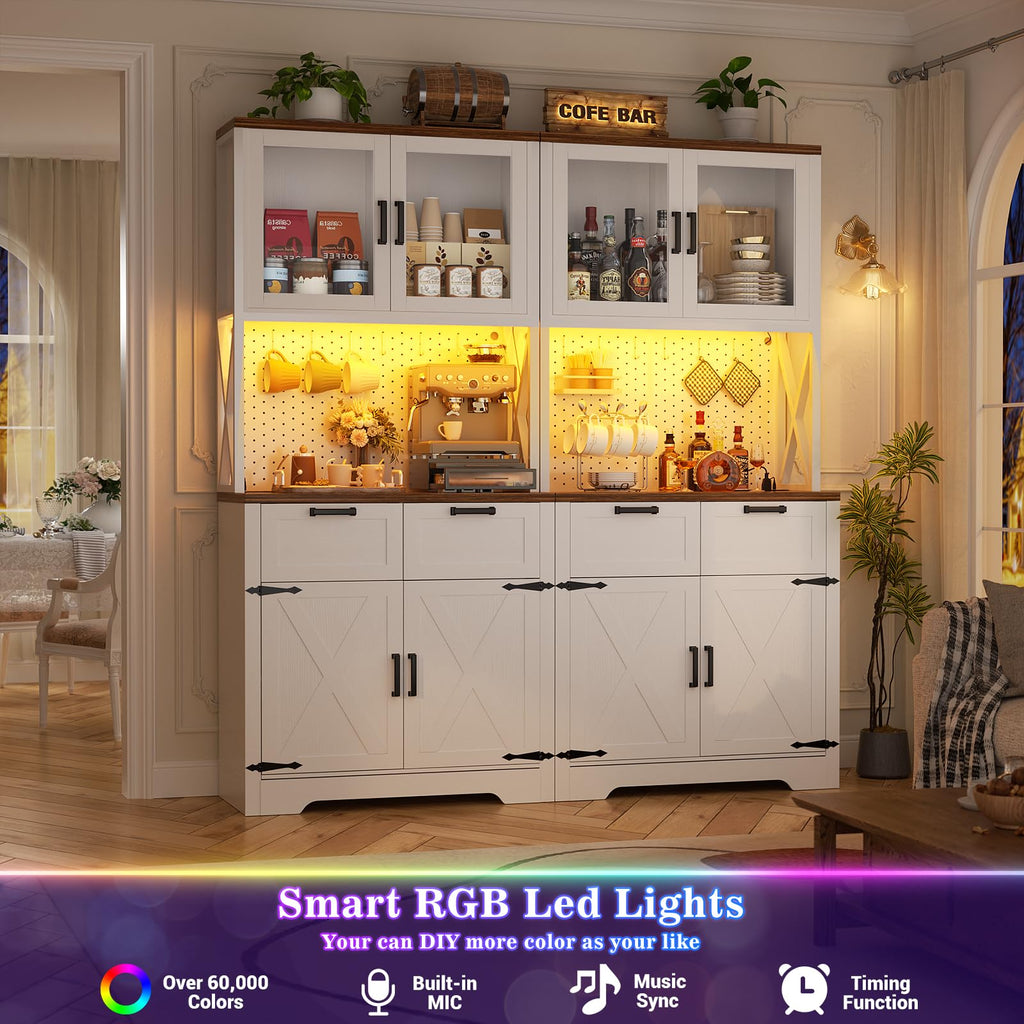 Unikito 71" Kitchen Pantry Cabinet with LED Light & Outlet, Microwave Stand