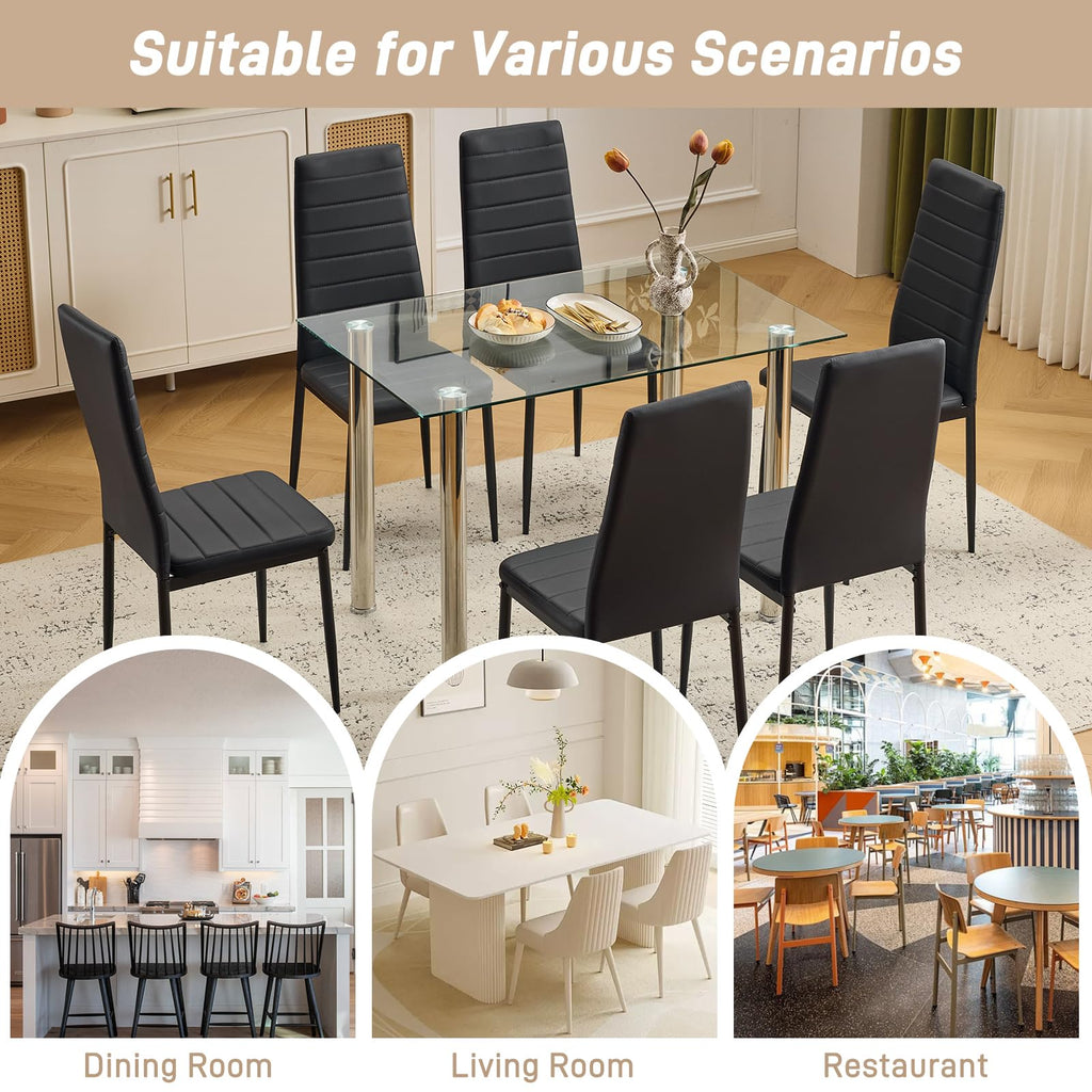 Karl home Dining Chairs Set of 6, PU Leather & High Back, Black