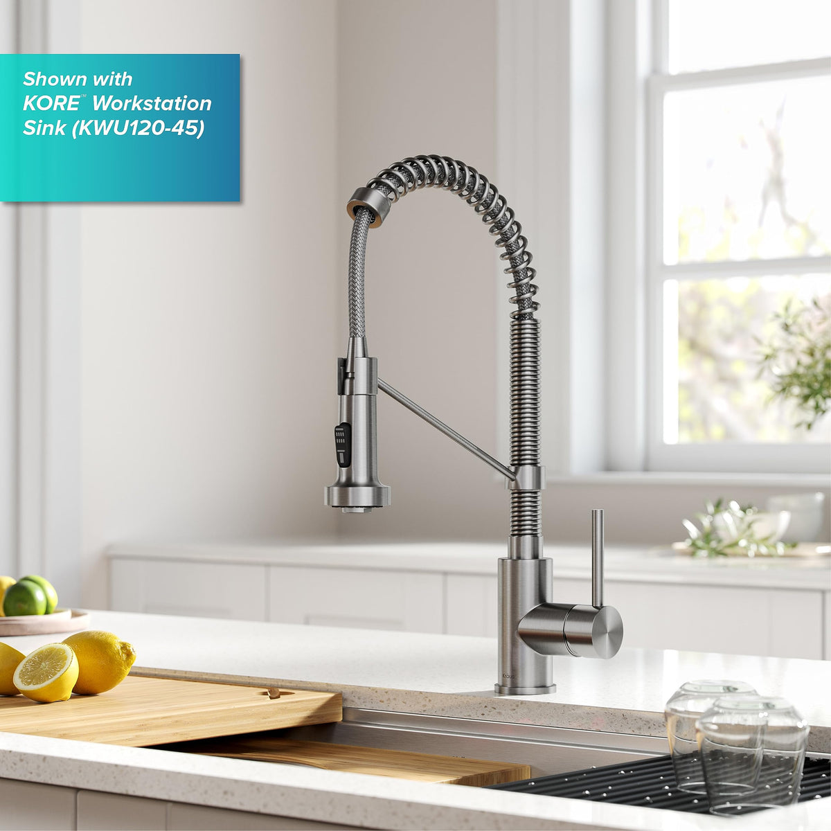 KRAUS Stainless Steel 18 in Touchless Pull Down Kitchen Faucet KSF-1610SFS