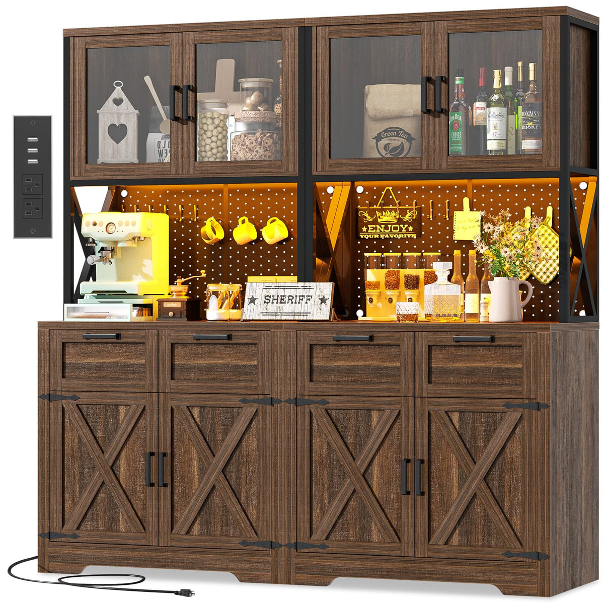 Unikito 71" Tall Kitchen Pantry Storage Cabinet, 63" W Kitchen Hutch