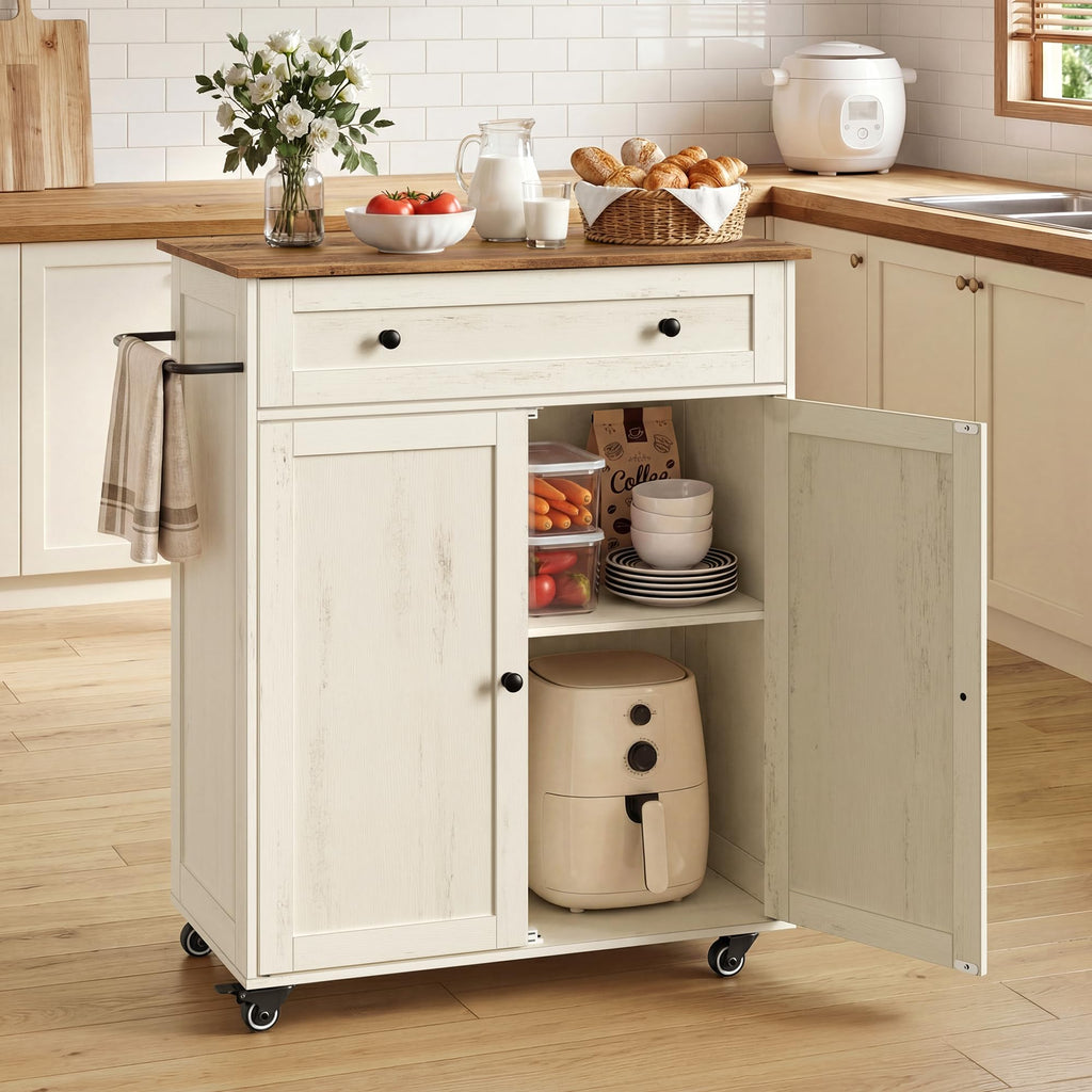 VASAGLE Mobile Kitchen Wooden Island Cart with Storage for Dining Room