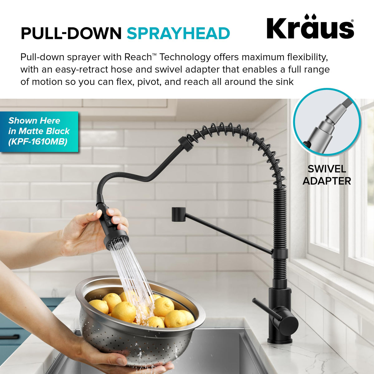 KRAUS Matte Black Black Stainless Pull Down Kitchen Faucet KPF-1610MBSB