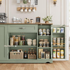HOSTACK 47"W Kitchen Island Cart with Storage, Rolling Island Table, Green
