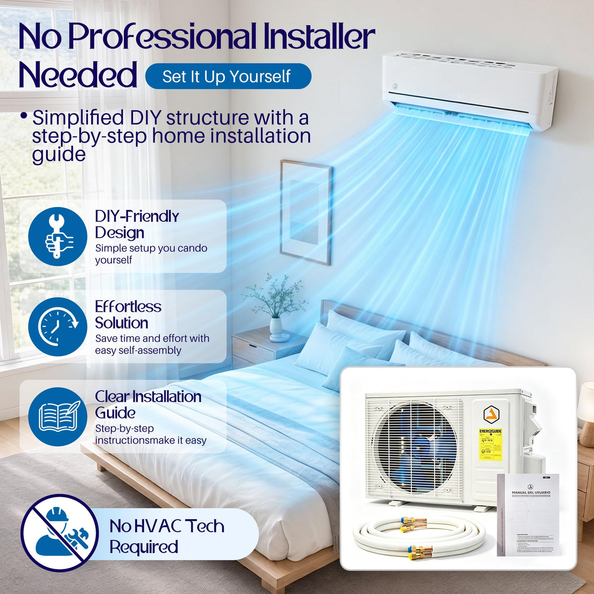 Easy DIY 12,000 BTU Mini Split AC & Heat Pump, 115V, 18 SEER2