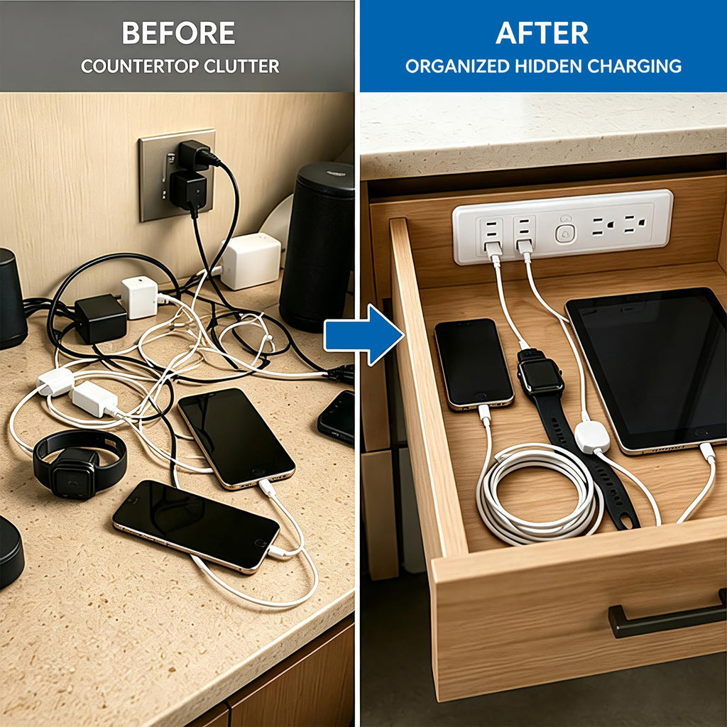 in-Drawer Outlet Kit with Retractable Arm, Integrated Safety Shutoff, PD30W