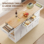Dripex 53'' Rolling Kitchen Island with Power Outlet, Drop Leaf & Trash Can