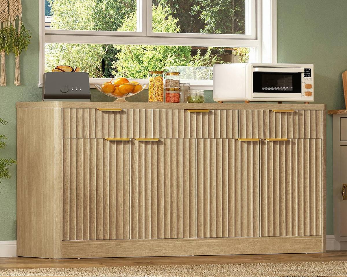usikey 55" Buffet Cabinet with Storage and Drawers, Large Sideboard Buffet Cabinet with Adjustable Shelves and Doors, Modern Coffee Bar for Kitchen, Living Room, White