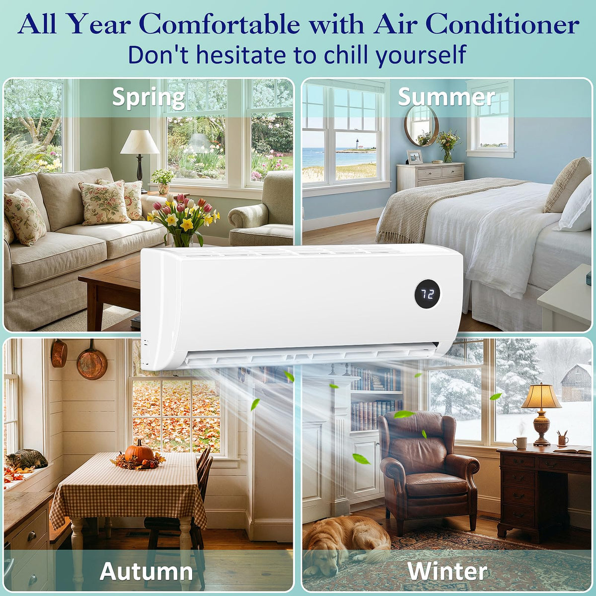 Mini Split Air Conditioner with Remote 9000 BTU, 19 SEER2 Mini Split AC Heating System, Smart Split Unit AC Cooling/Heating Up to 500 Sq.Ft, Complete Installation Kit Included, Low Noise, White