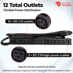 Rack Mount Power Strip - 240V 30A 2C19 & 10 C13 outlets PDU with 20,000 amp Surge Protector, Volt & Amp Meter for Data Center & IT use - 19” Metal Housing, Ears & Fittings Included Valiant Power Co