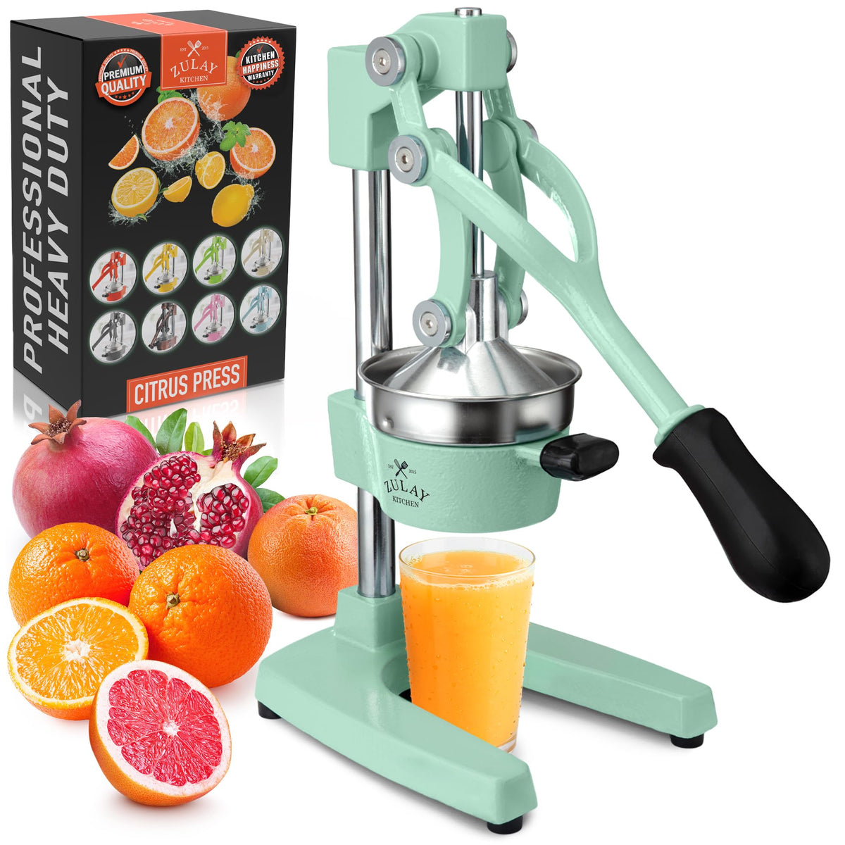 Zulay Kitchen Cast Iron Juicer, Orange Manual Juicer Press, 9-in-1, Blue