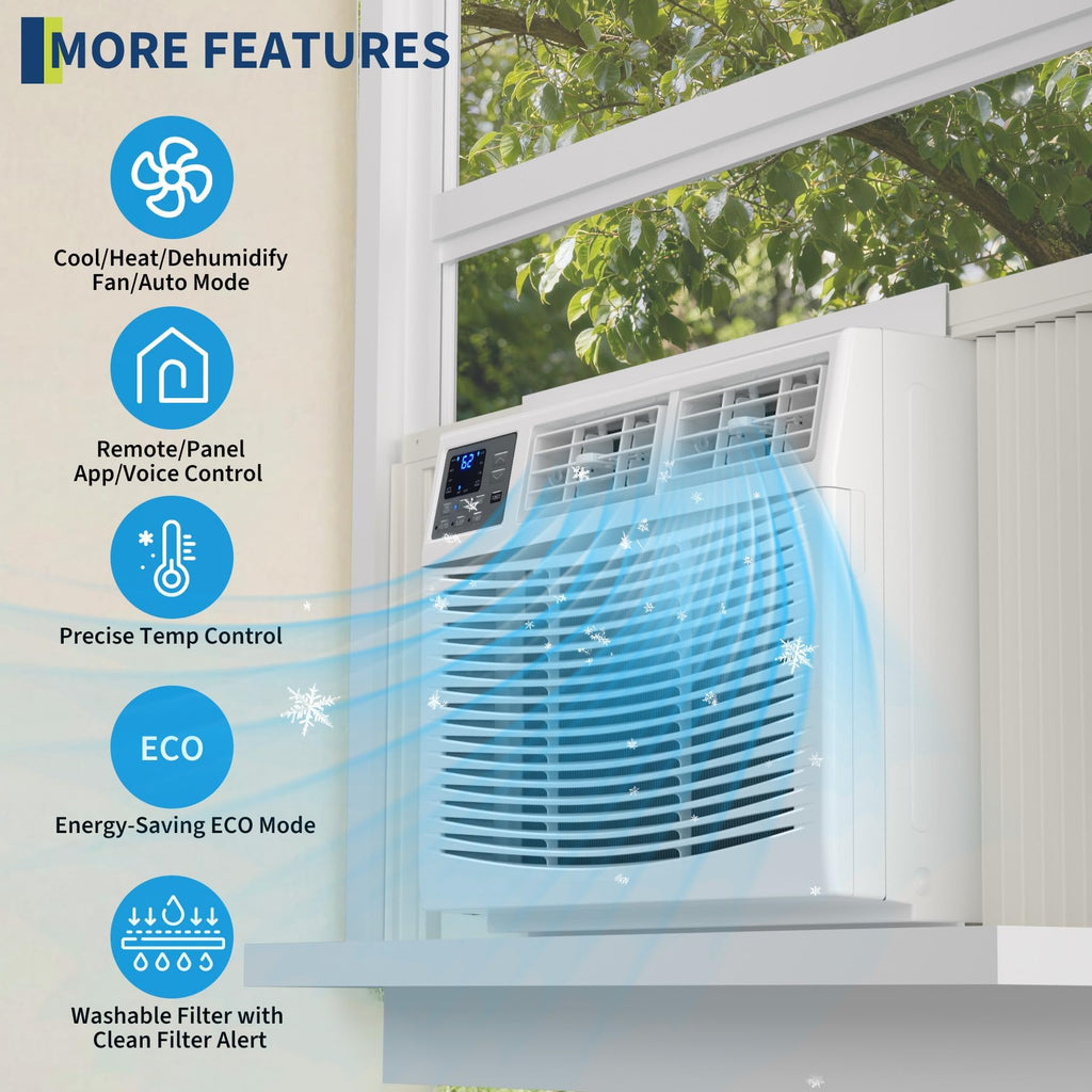 18000 BTU Window Air Conditioner & Heater Combo – APP & Remote Control