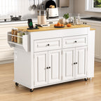 80"-48" Extendable Kitchen Island with Extended Dining Table and Power Outlet,Large Mobile Kitchen Storage Islands with 2 Storage Drawers,Rolling Islands Cart with 3 Extra Rows Open Shelves(White)