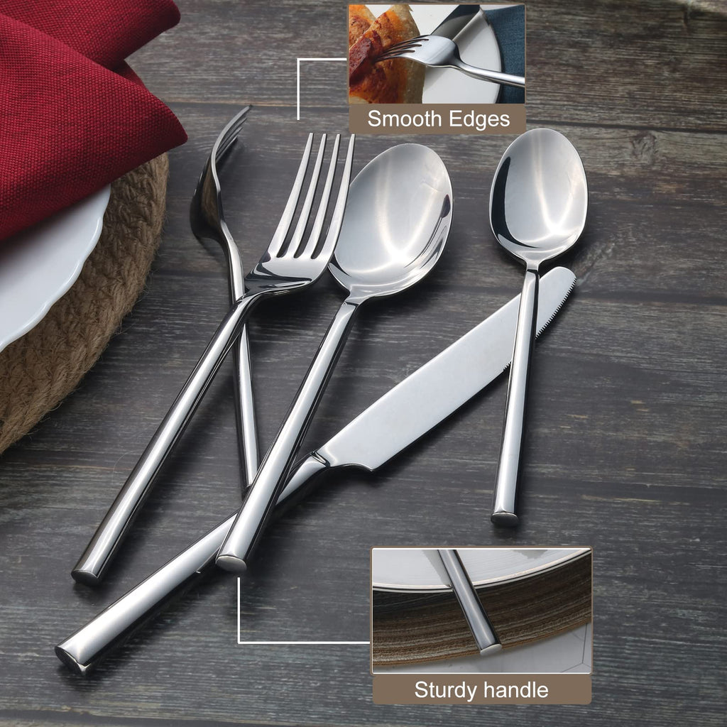 Potter 65-Piece Forged Silverware Set, Service for 12 – Premium Stainless Steel Flatware Set, Modern Design with Satin Finish, Ideal for Home, Kitchen, Party, Camping