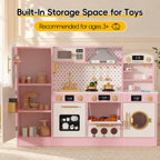 Wooden Play Kitchen for Kids, Pretend Kitchen Play Toy Kitchen Set(Ages 3+), Pink