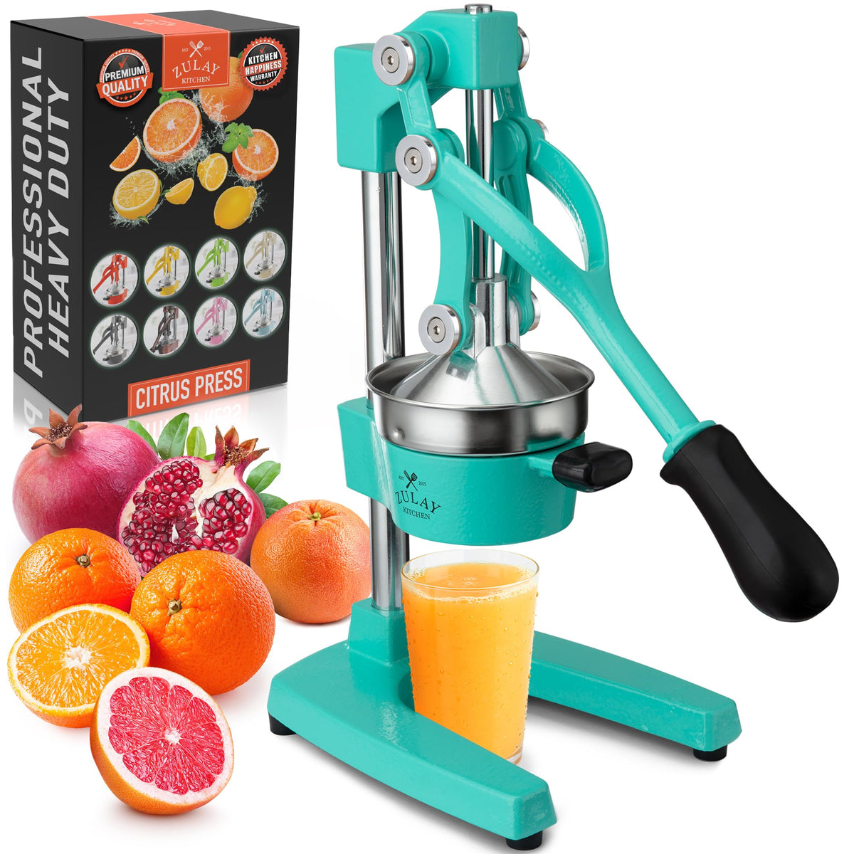 Zulay Kitchen Cast Iron Juicer, Orange Manual Juicer Press, 9-in-1, Blue