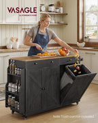 VASAGLE Mobile Kitchen Island with Trash Can Storage, Drop Leaf