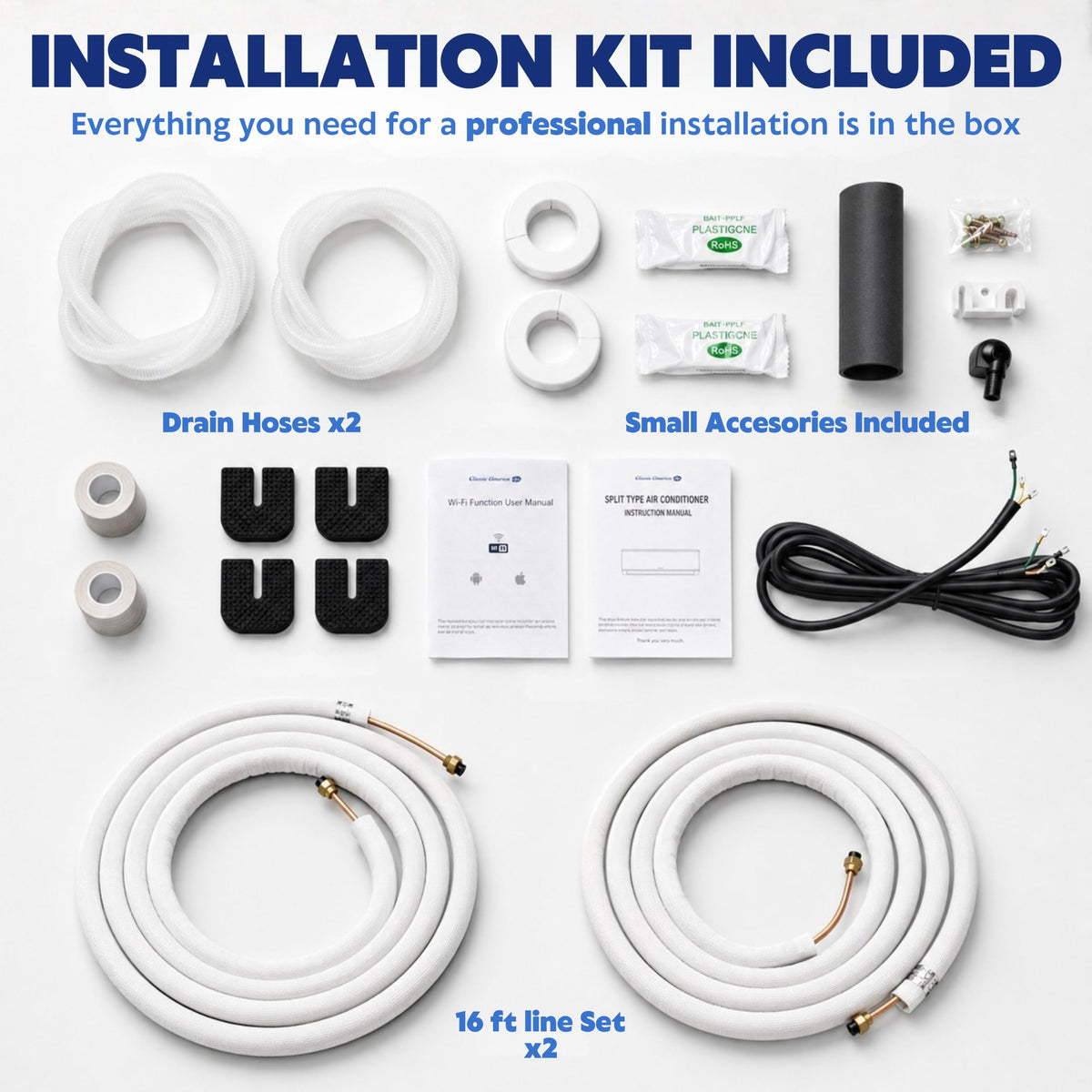Classic America 12000 BTU Mini Split Heat Pump & AC 19 SEER2 115V 16ft Kit