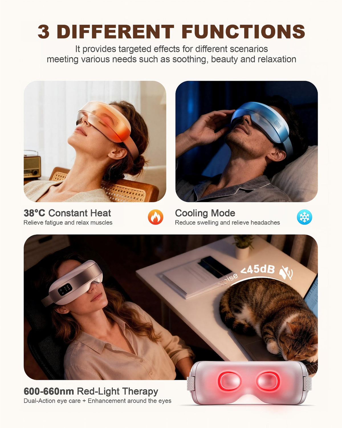 Eye Massager with Heat and Cooling, Red Light Therapy for Eye Mask