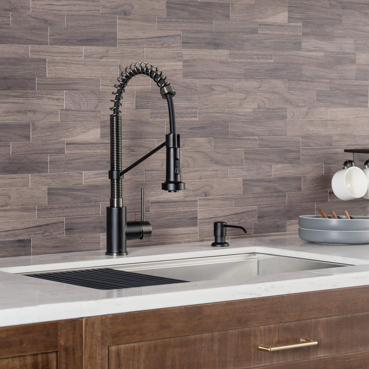 KRAUS Matte Black Black Stainless Pull Down Kitchen Faucet KPF-1610MBSB