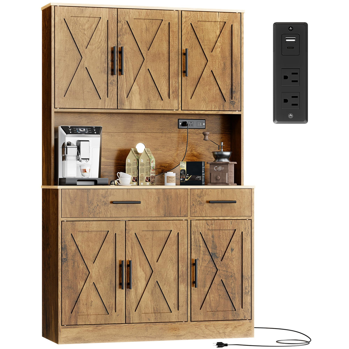 70”Tall Pantry Cabinet w/Charging Station, Kitchen Storage Cabinet