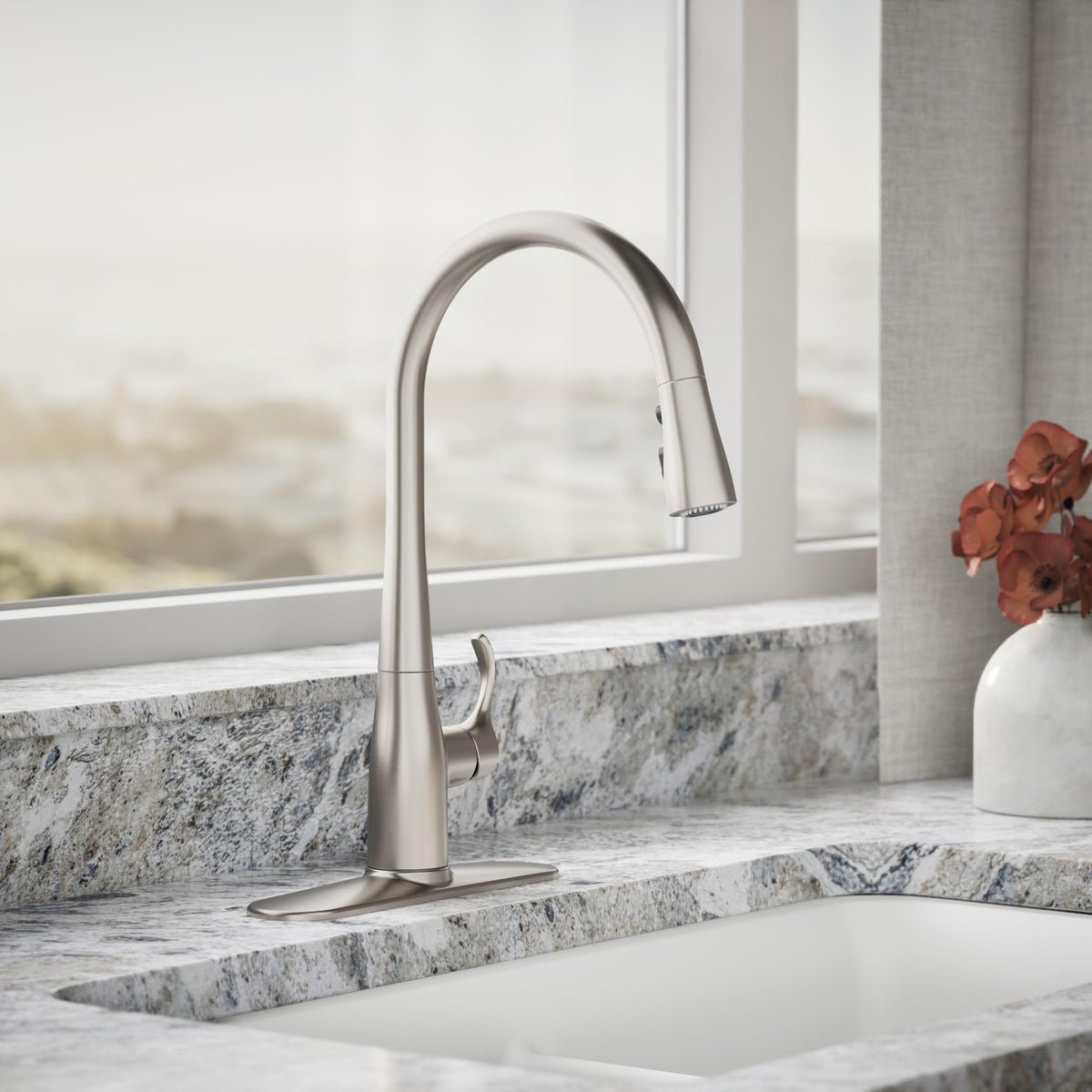 KOHLER Simplice Kitchen Sink Faucet w Pull Down Sprayer, Vibrant Stainless
