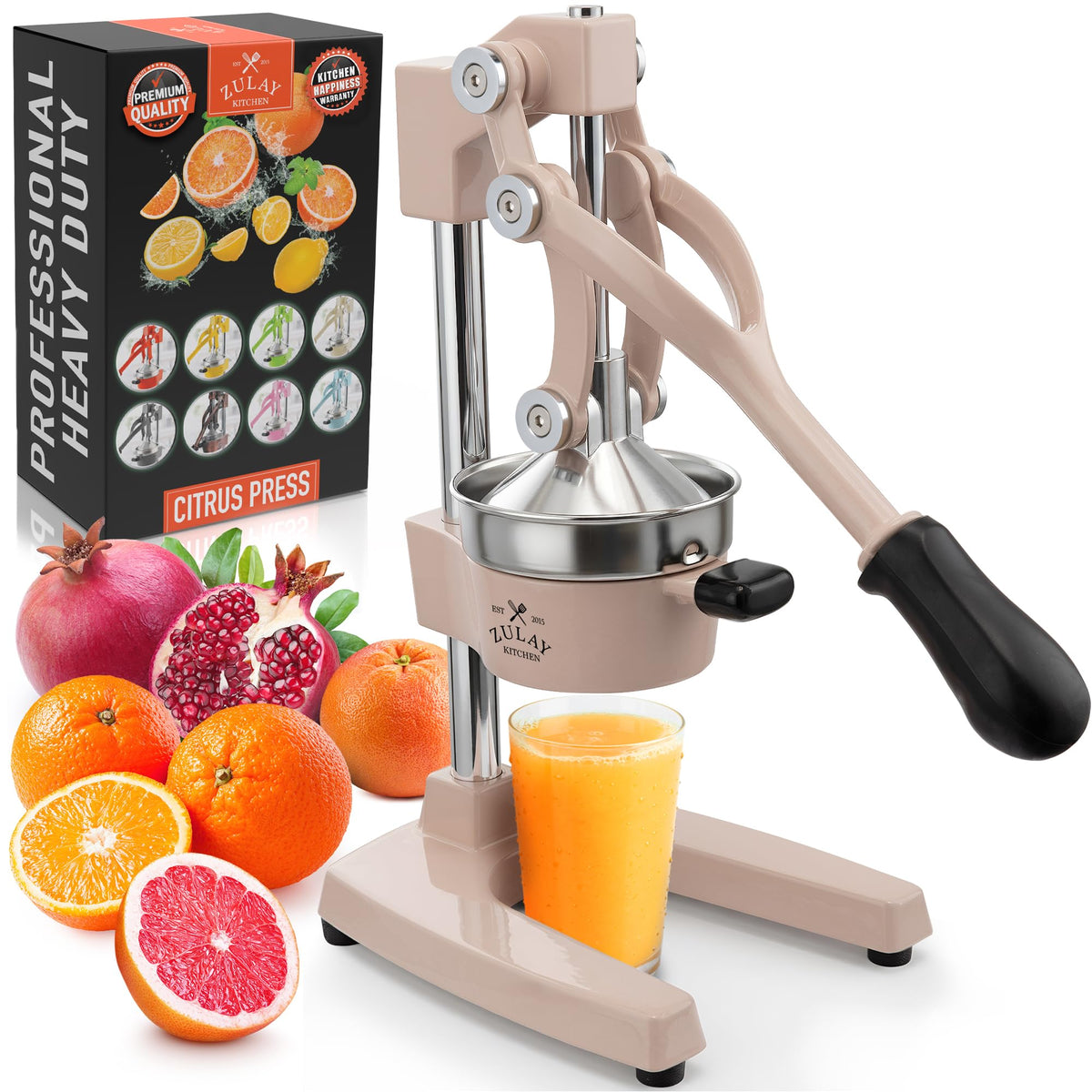 Zulay Kitchen Cast Iron Juicer, Orange Manual Juicer Press, 9-in-1, Blue