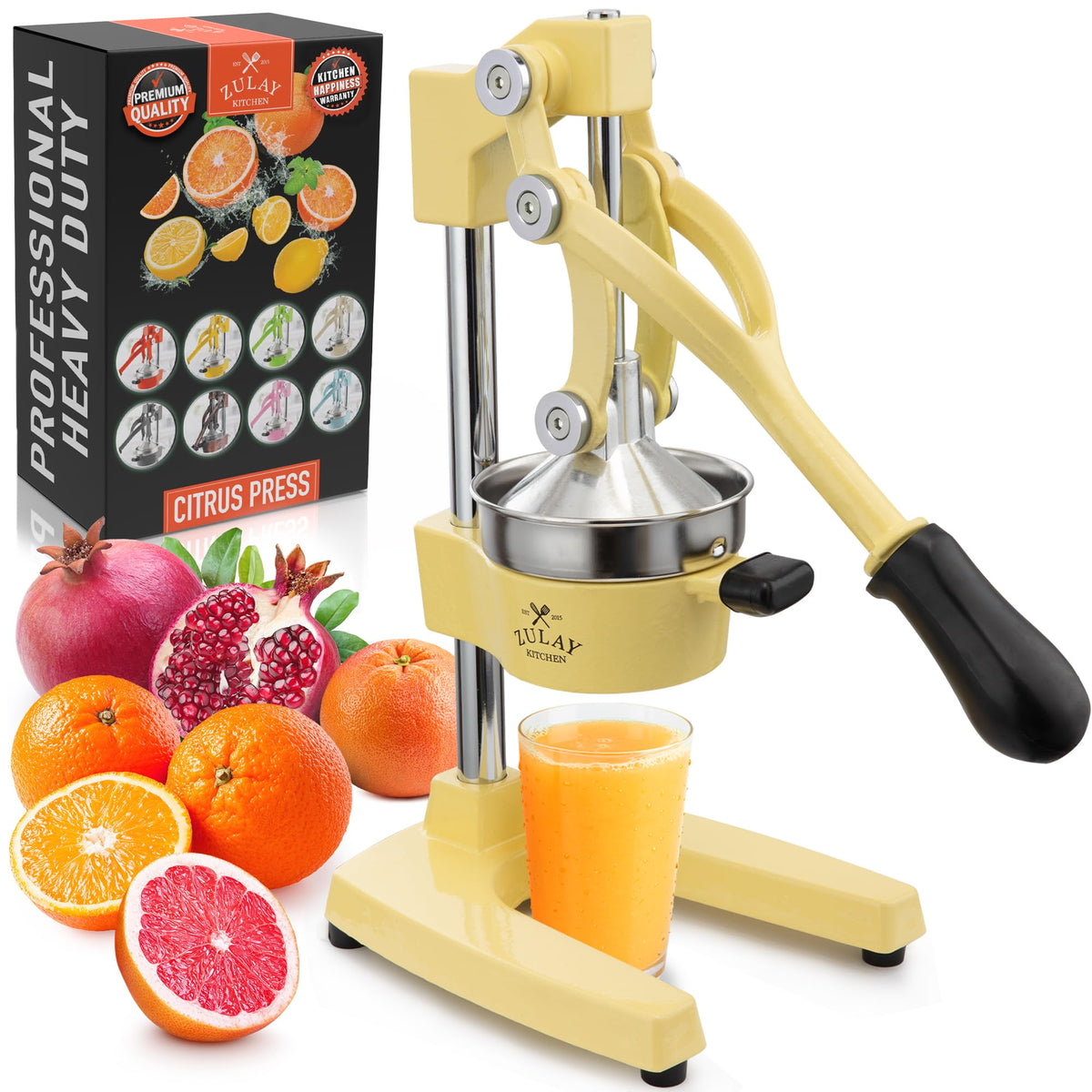 Zulay Kitchen Cast Iron Juicer, Orange Manual Juicer Press, 9-in-1, Blue