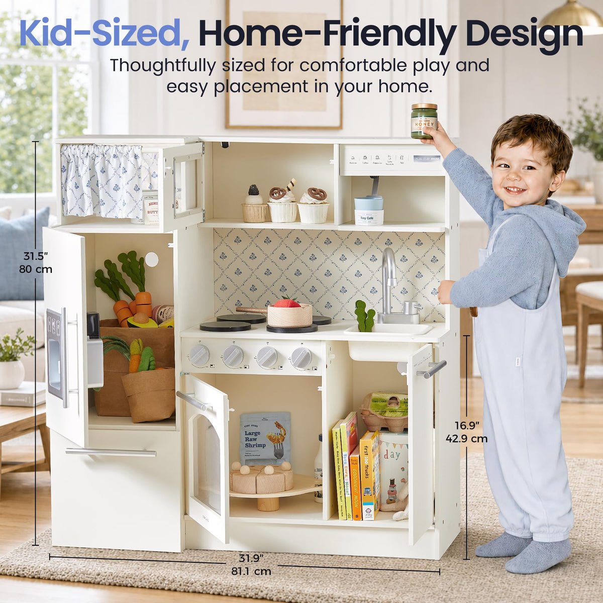 Tiny Land Wooden Play Kitchen for Toddlers, Kids Play Toy Kitchen Set