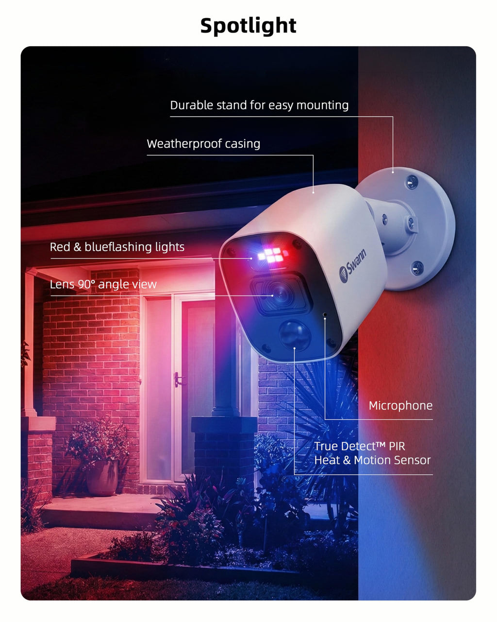 Swann Security Camera System, 1080P Full HD DVR, Wired, 4 Channels 4 Camers, Home/Outdoor, 24/7 Recording, Deterrent Red & Blue Lights, Color Night Vision, Human Vehicle Detection, 446854MQB