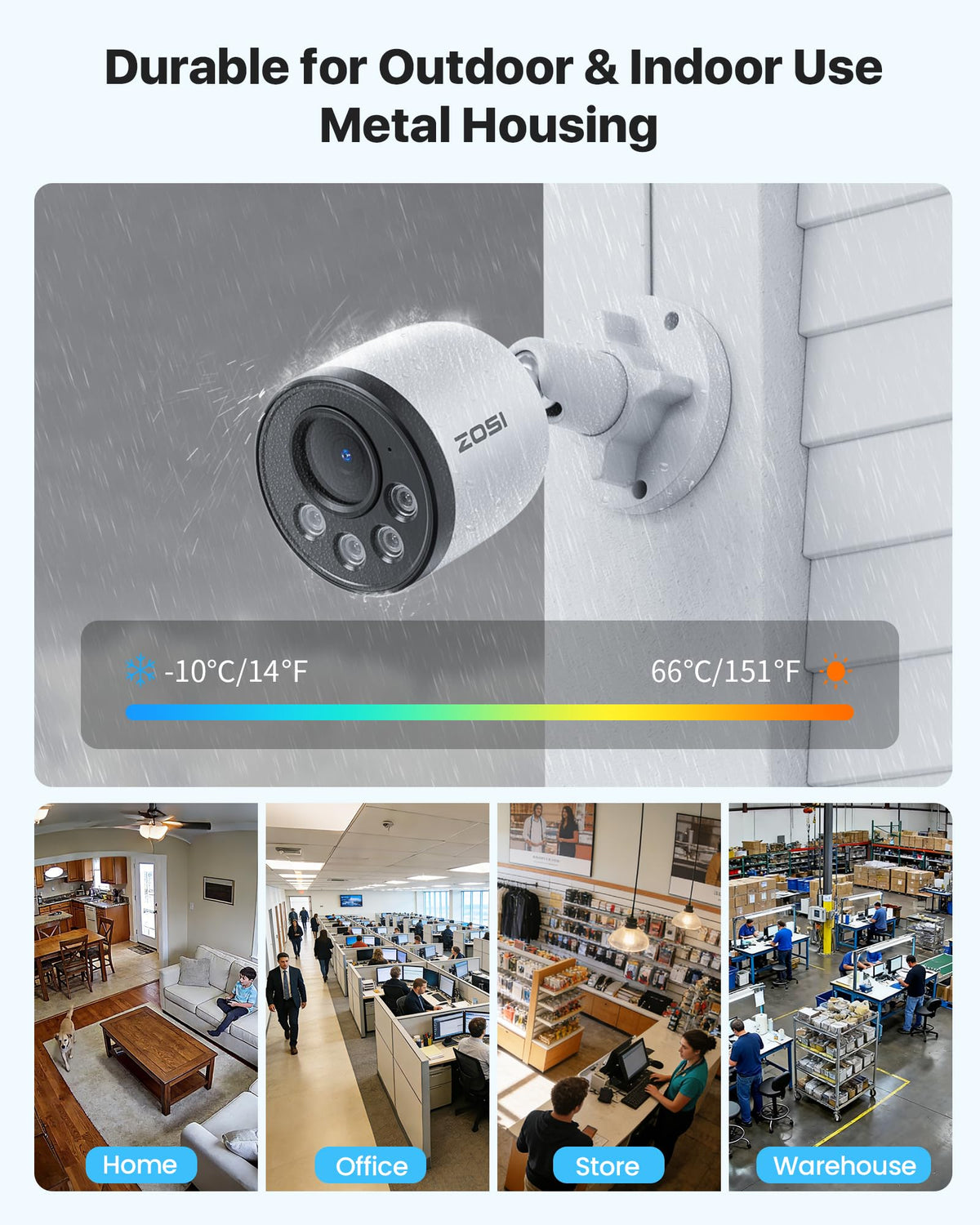 ZOSI 5MP PoE Security Camera System with Audio, 4pcs 4MP Metal Cam, NO HDD