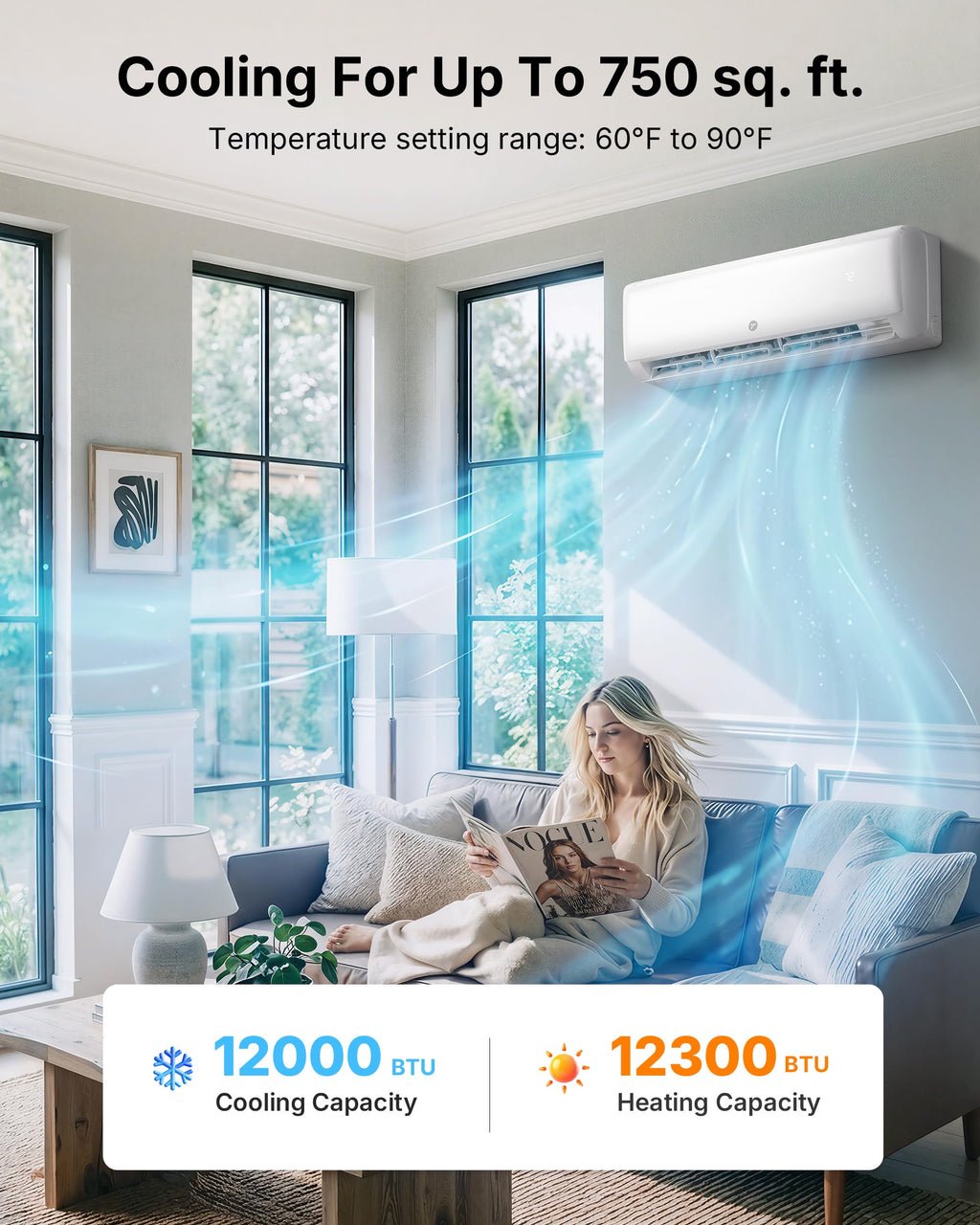 12000 BTU Mini Split Air Conditioner, 115V 22 SEER2 AC & Heat Pump