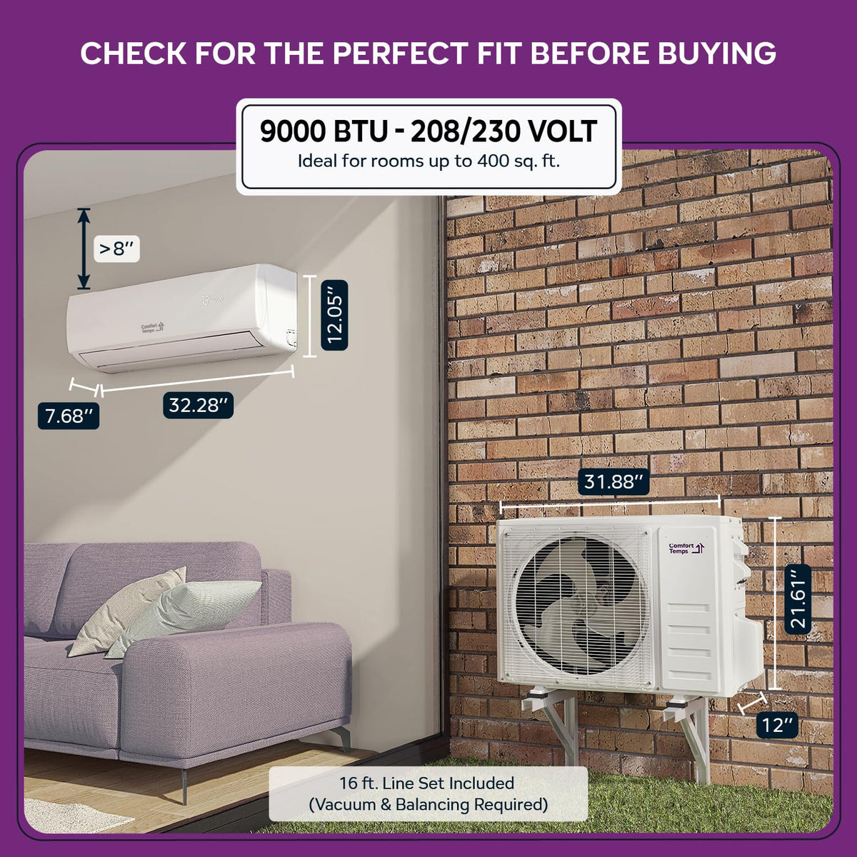Ultra-Efficient 9,000 BTU/220V Mini Split – 23 SEER for Lower Energy Bills– Pre-Charged, Ductless, Quiet & Comfortable Mini Split AC/Heating System|WiFi & Easy Install Kit (Pro Series)