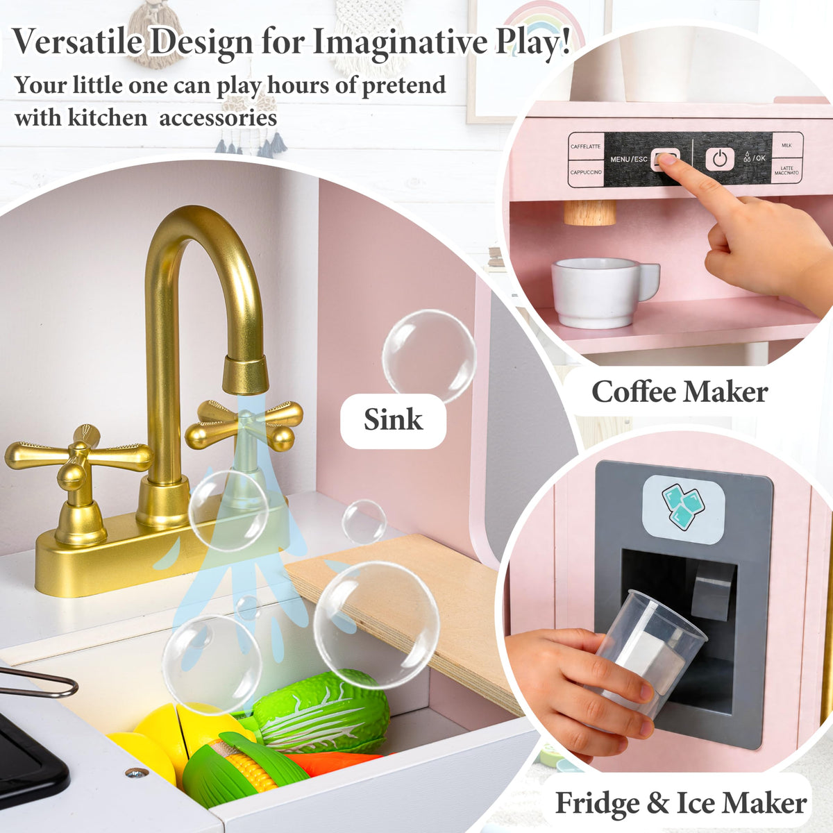 Wooden Kids Play Kitchen with Lights and Sounds,Home Style Design