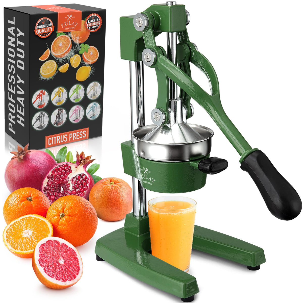Zulay Kitchen Cast Iron Juicer, Orange Manual Juicer Press, 9-in-1, Blue