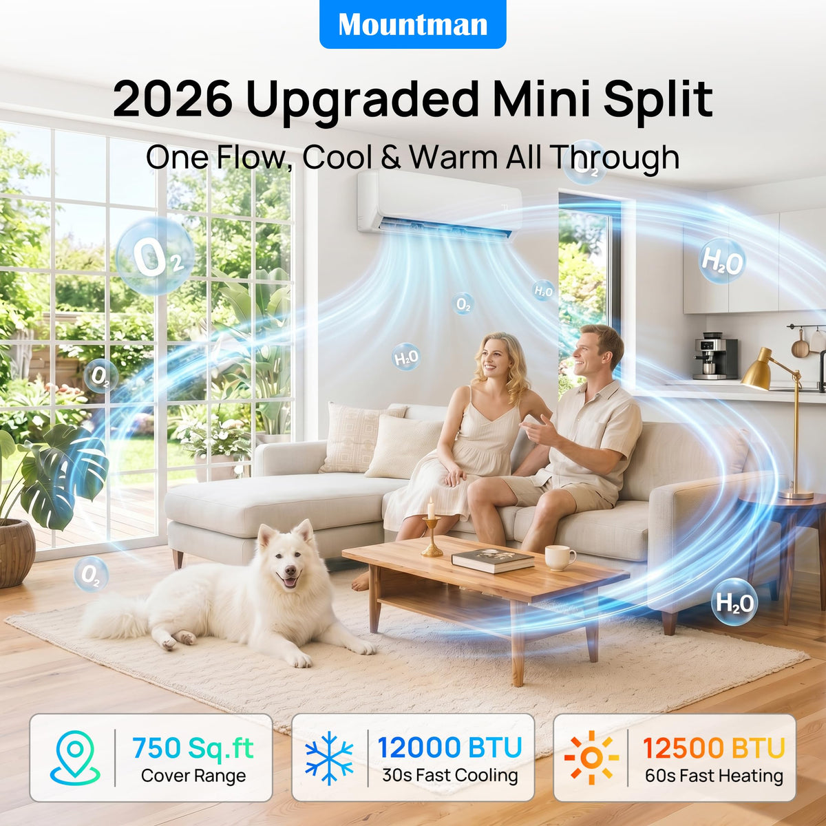 Mountman 12000BTU Mini Split Air Conditioner& Heater,19 SEER2 115V Wall-Mounted Ductless AC,Mini Split AC/Heating System up to 750 Sq.Ft,Energy Efficient Inverter AC with Heat Pump & Installation Kits