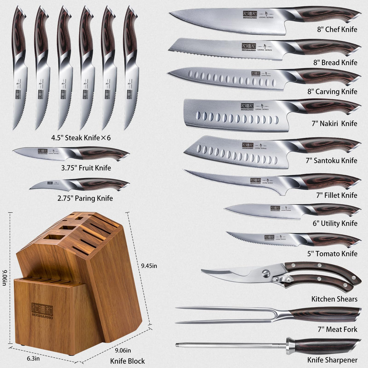 HOSHANHO 20PCS Knife Set, Ultra Sharp Japanese Kitchen Knife Set with Block