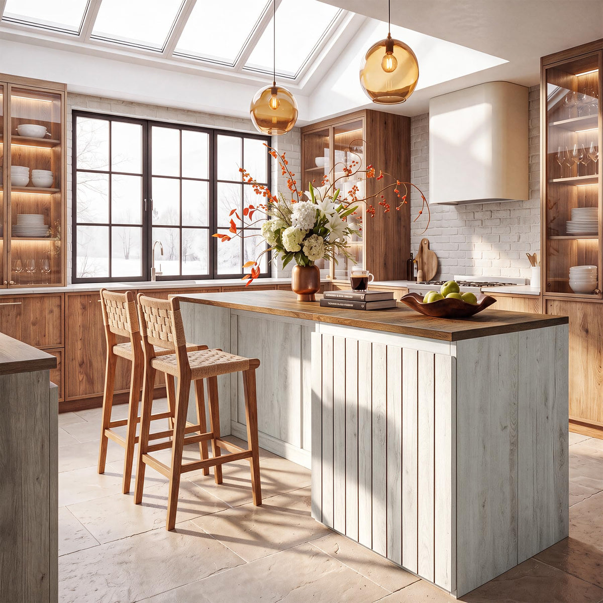 Tribesigns 71 Inch Stationery Kitchen Island with Storage Cabinet