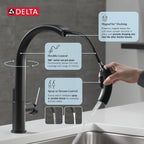 Delta Keele Matte Black Kitchen Faucet with Pull Down Sprayer, Modern Single Hole Kitchen Sink Faucet, Single Handle, Matte Black 19824LF-BL