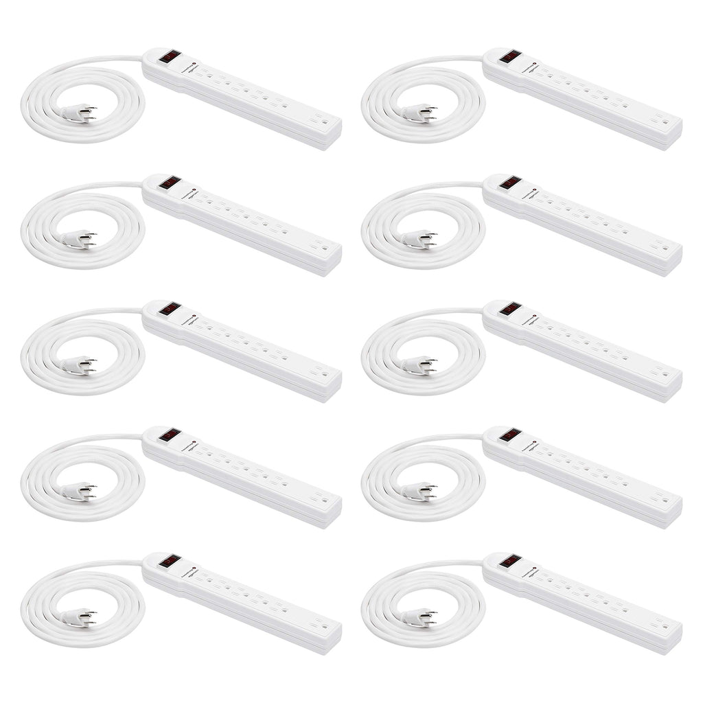 Amazon Basics Surge Protector Power Strip, 6-Outlet, 790 Joules, Circuit Breaker, LED Indicator, 6ft Extension Cord, Black, 10-Pack