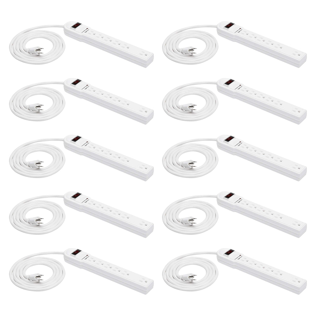 Amazon Basics Surge Protector Power Strip, 6-Outlet, 790 Joules, Circuit Breaker, LED Indicator, 6ft Extension Cord, Black, 10-Pack