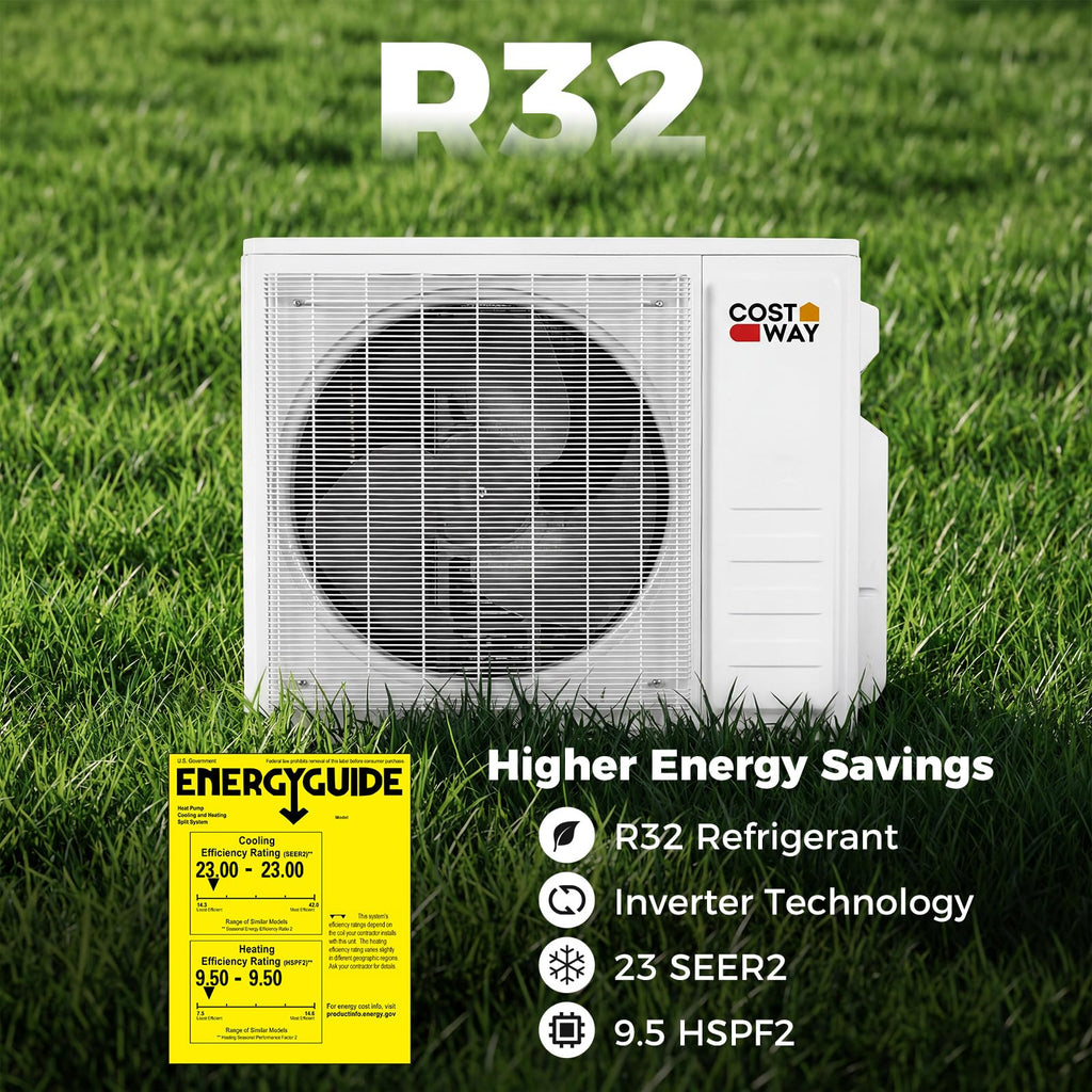 COSTWAY 20K Dual 2 Zone Mini Split AC/Heating System, 23 SEER2 12k+12k BTU