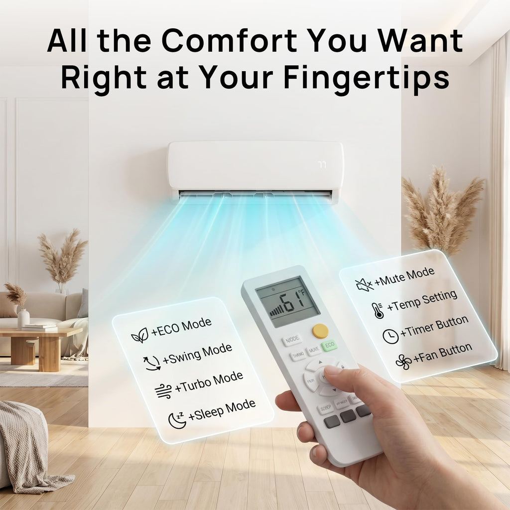 Mountman 12000BTU Mini Split Air Conditioner& Heater,19 SEER2 115V Wall-Mounted Ductless AC,Mini Split AC/Heating System up to 750 Sq.Ft,Energy Efficient Inverter AC with Heat Pump & Installation Kits